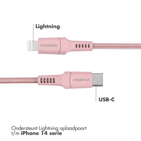 imoshion Lightning naar USB-C kabel - Non-MFi - Gevlochten textiel - 2 meter - Roze