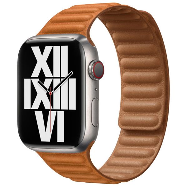 Apple Leather Link Apple Watch Series 1-10 / SE / Ultra (2) - 42/44/45/46/49 mm - Maat S/M - Golden Brown