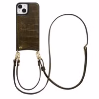 Selencia Nova Croco Telefoonhoes met Koord en Pashouder Apple iPhone 15 - Dark Olive