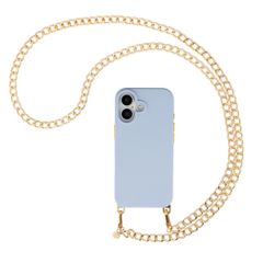 Selencia Rivièra MagSafe Backcover met afneembare haakjes voor de Apple iPhone 17 - Powder Blue + Bold Chain (130 cm) - Gold