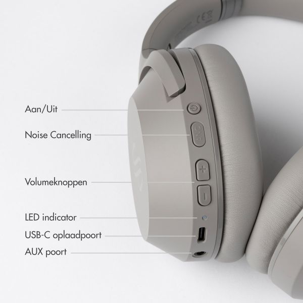 Selencia Urban Play Draadloze Koptelefoon - Active Noise Cancelling (ANC) - Met Opbergcase - Cosy Grey