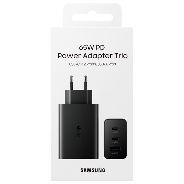 Samsung Originele Power Adapter Trio Samsung Galaxy A22 (5G) - Oplader - 2x USB-C en 1x USB aansluiting - Fast Charge - 65W - Zwart