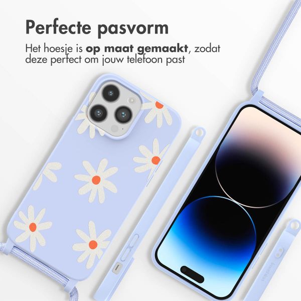 imoshion Siliconen design hoesje met koord iPhone 14 Pro Max - Lila Flower Distance