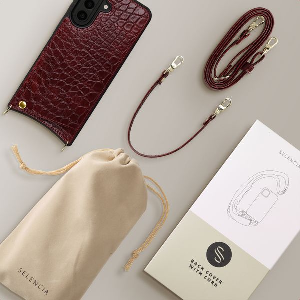 Selencia Nova Croco Telefoonhoes met Koord en Pashouder Samsung Galaxy A57 (5G) - Burgundy