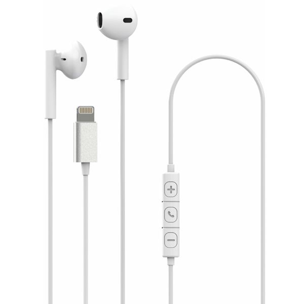 XQISIT Button type in ear headset wired Lightning - Oordopjes met draad - Lightning aansluiting - MFi - Wit