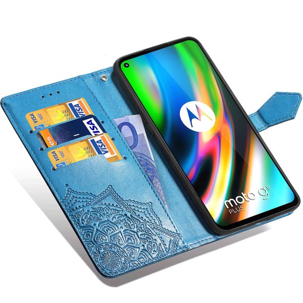 Mandala Bookcase Motorola Moto G9 Plus - Turquoise