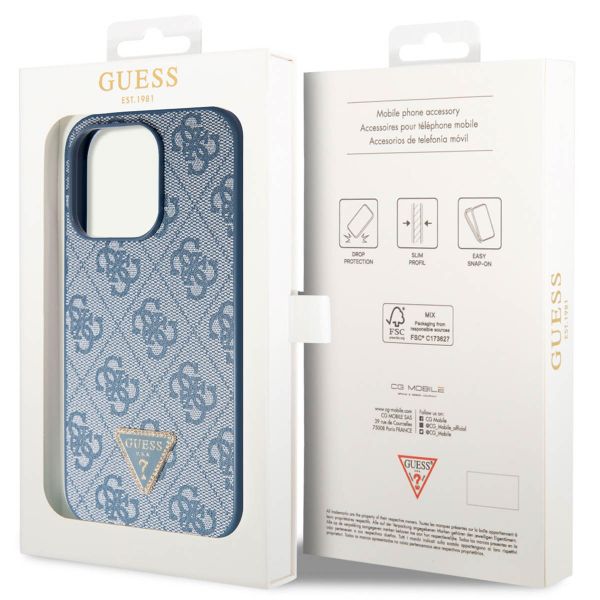 Guess 4G Logo Triangle Strass Backcover iPhone 15 Pro - Blauw