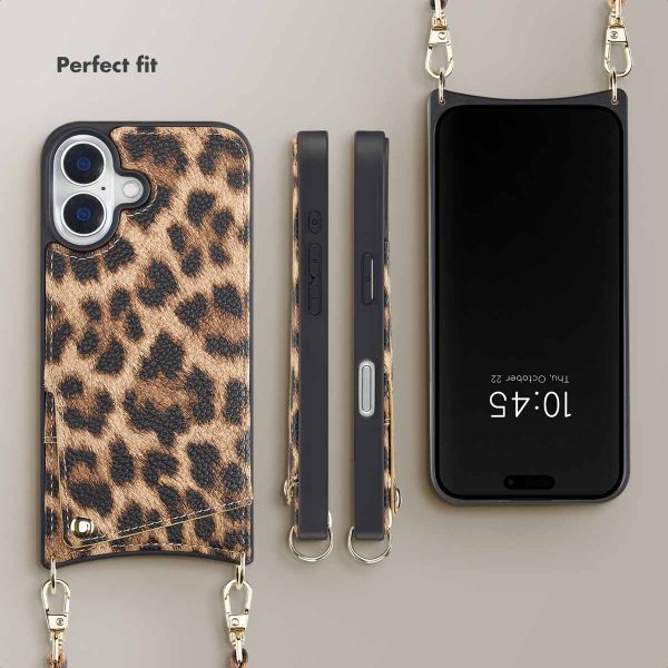 Selencia Nova Phone Case with Cord and Card Holder Apple iPhone 16 - Leopard