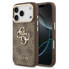 Guess 4G Metal Logo Backcover Apple iPhone 17 Pro Max - Gold Edge - Brown