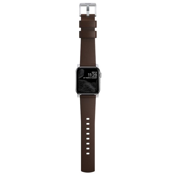 Nomad Modern Band van leder Apple Watch Series 1 t/m 10 / SE / Ultra (2) (44/45/46/49 mm) - Bruin/Zilver