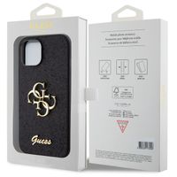 Guess 4G Metal Logo Glitter Backcover Apple iPhone 15 - Zwart