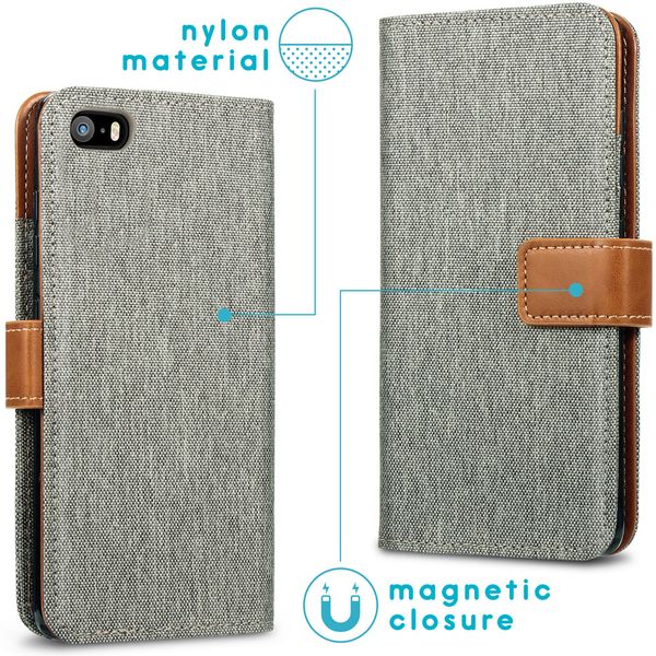 imoshion Luxe Canvas Bookcase Apple iPhone SE / 5 / 5s - Grijs