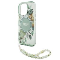Guess MagSafe IML Flowers Case met beads strap Apple iPhone 15 Pro Max - Green