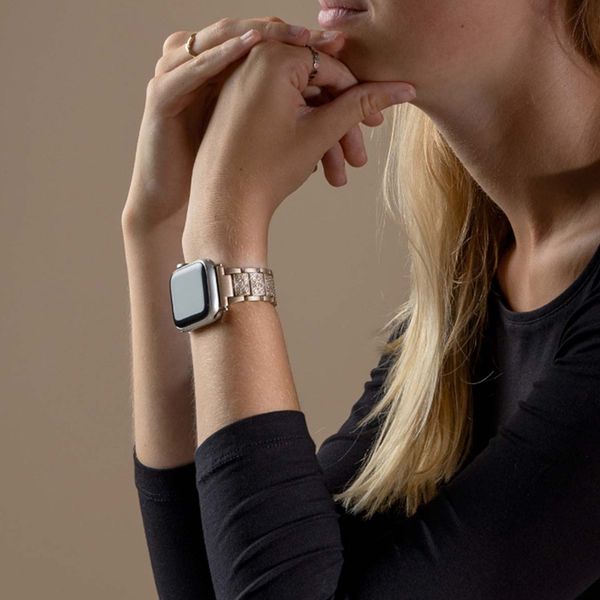 Selencia Sparkle schakelband Apple Watch Series 1 t/m 9 / SE (38/40/41 mm) | Series 10 / 11 (42 mm) - Champagne Gold