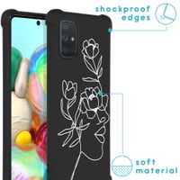 imoshion Design hoesje met koord Samsung Galaxy A71 - Abstract Gezicht Bloem - Zwart