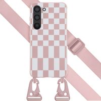 Selencia Siliconen design hoesje met afneembaar koord Samsung Galaxy S23 - Irregular Check Sand Pink