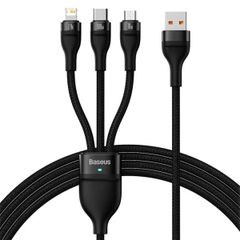 Baseus Flash Series 2 - 3-in-1 snellaadkabel - USB-A naar USB-C / Lightning / Micro-USB - 100 Watt - 1,2 meter - Zwart