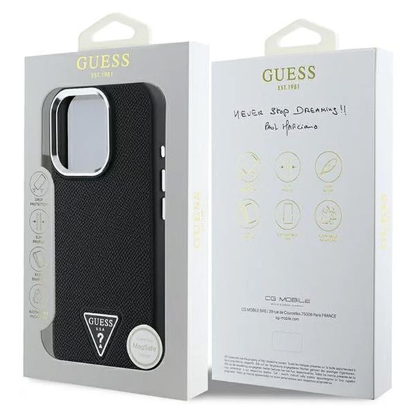 Guess Grained Triangle Case MagSafe Apple iPhone 16 Pro - Zwart