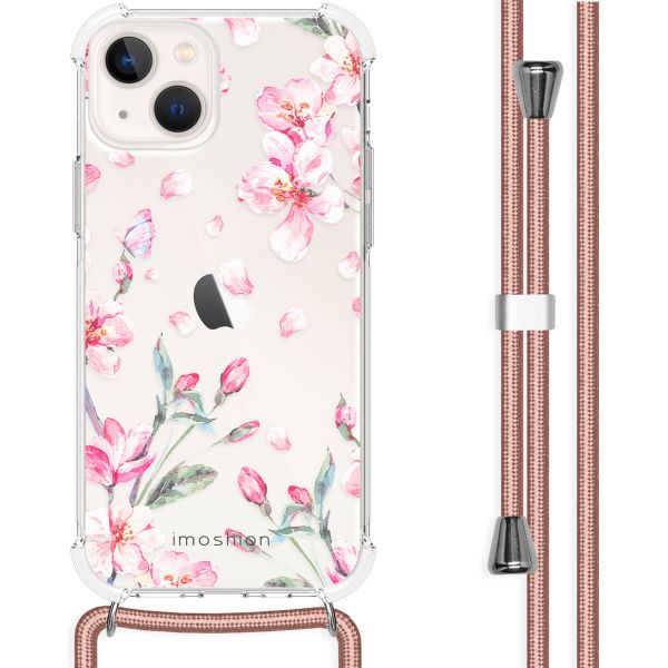 imoshion Design hoesje met koord iPhone 13 - Bloem - Roze