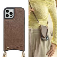 Selencia Nova Phone Case with Cord and Card Holder Apple iPhone 12 (Pro) - Mocha Brown
