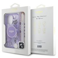 Guess MagSafe IML Flowers Case met beads strap iPhone 16 Pro Max - Purple