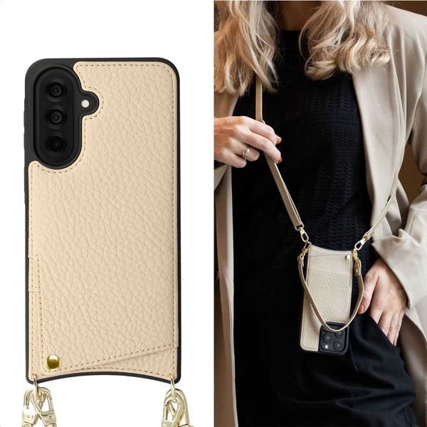 Selencia Nova Phone Case with Cord and Card Holder Samsung Galaxy A37 (5G) - Beige