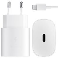 Samsung Originele USB-C naar USB-C kabel - 1.8 meter - 25 Watt - Wit + Originele Fast Charging Adapter USB-C Oplader - In Fabrieksverpakking - 25 Watt - Wit