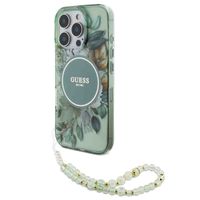 Guess MagSafe IML Flowers Case met beads strap Apple iPhone 16 Pro - Green