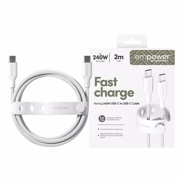 Empower by PanzerGlass Racing USB-C naar USB-C Oplaadkabel - 240W - 2 meter - Silver White