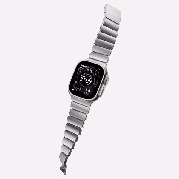 Nomad Stratos Band Apple Watch | 44/45/46/49 mm - Forest Green / Natural Titanium