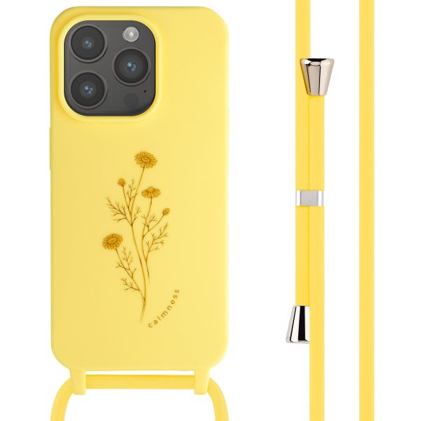 imoshion Siliconen design hoesje met koord iPhone 15 Pro - Flower Yellow