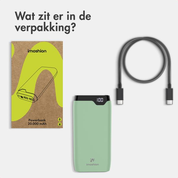 imoshion Powerbank 20.000 mAh - 22,5W Snellader - USB-C / USB-A - Groen