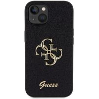 Guess 4G Metal Logo Glitter Backcover Apple iPhone 15 - Zwart