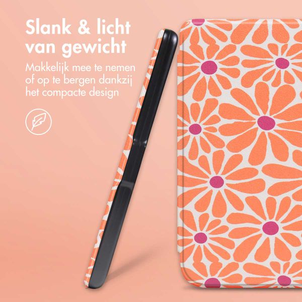 imoshion Design Slim Hard Case Sleepcover met stand Kobo Libra 2 / Tolino Vision 6 - Orange Flowers Connect