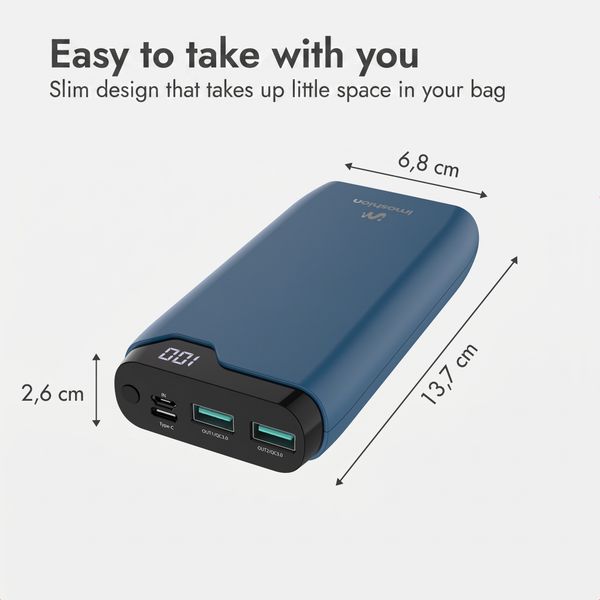 imoshion Power bank 20,000 mAh - 22.5W Fast charger - USB-C / USB-A - Blue