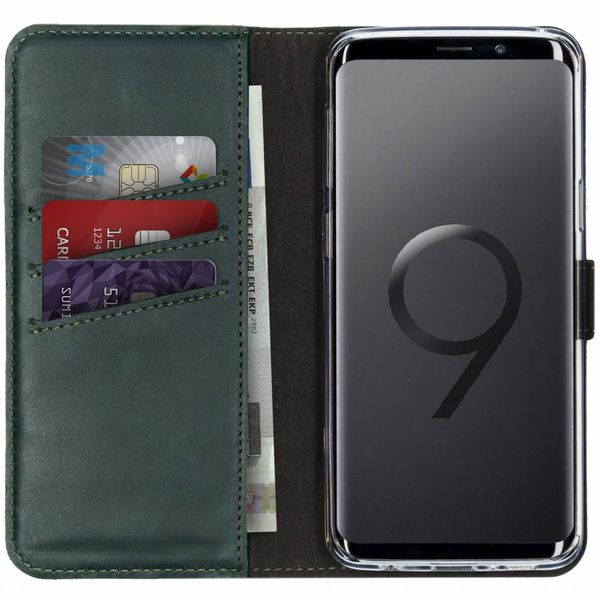 Selencia Echt Lederen Bookcase Samsung Galaxy S9 - Groen