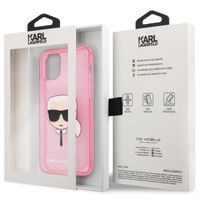 Karl Lagerfeld Karl's Head Silicone Backcover Glitter iPhone 13 Mini - Transparant Roze