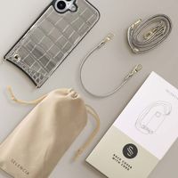 Selencia Nova Croco Phone Case with Cord and Card Holder Apple iPhone 16 - Silver