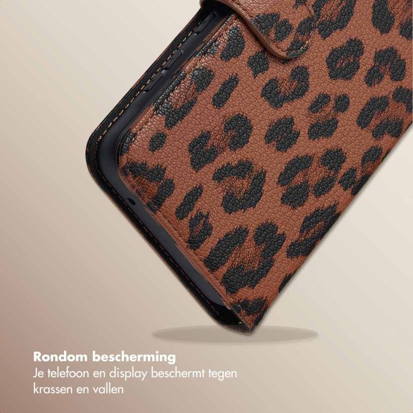 Selencia Sabi Bookcase met Panterprint Samsung Galaxy A55 - Mocha Brown