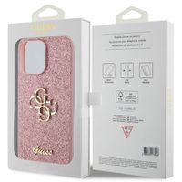 Guess 4G Metal Logo Glitter Backcover Apple iPhone 15 Pro Max - Roze
