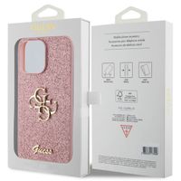 Guess 4G Metal Logo Glitter Backcover iPhone 15 Pro Max - Roze