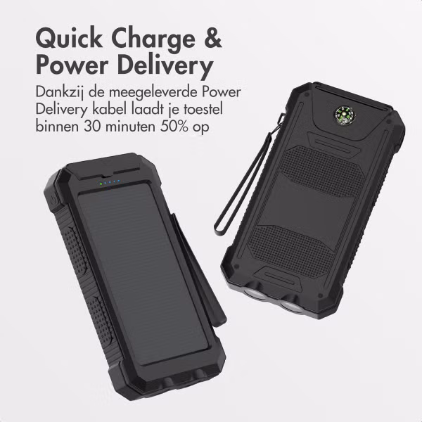 imoshion Solar Powerbank met Zonnepaneel - Quick Charge en Power Delivery - 20.000 mAh - Zwart