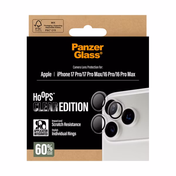 PanzerGlass Camera Protector Hoops Optic Rings voor de Apple iPhone 17 Pro / 17 Pro Max - Transparant