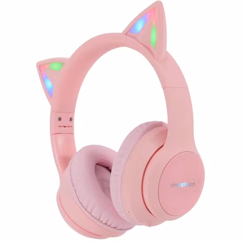 imoshion Draadloze Kinderkoptelefoon LED Light Cat Ear - Decibelbegrenzer - Met AUX kabel - Roze