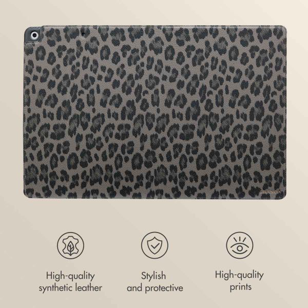 Selencia Sabi Bookcase with Leopard Print Apple iPad 9 (2021) 10.2 inch / iPad 8 (2020) 10.2 inch / iPad 7 (2019) 10.2 inch - Midnight Black
