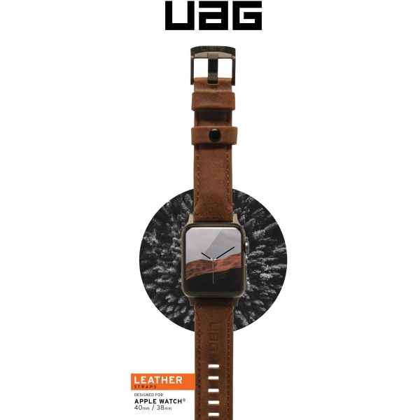 UAG Leather Strap band Apple Watch Series 1 t/m 9 / SE (38/40/41 mm) | Series 10 / 11 (42 mm) - Bruin