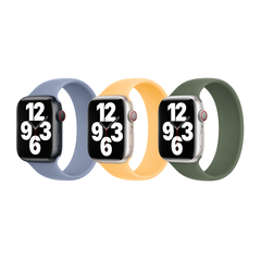 Apple 3 Pack Siliconen solobandje Apple Watch | 44/45/46/49 mm - Maat 9 - Sunglow/ Winter Blue/ Cypress