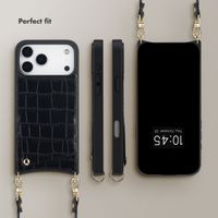 Selencia Nova Croco Phone Case with Cord and Card Holder Apple iPhone 17 Pro Max - Black
