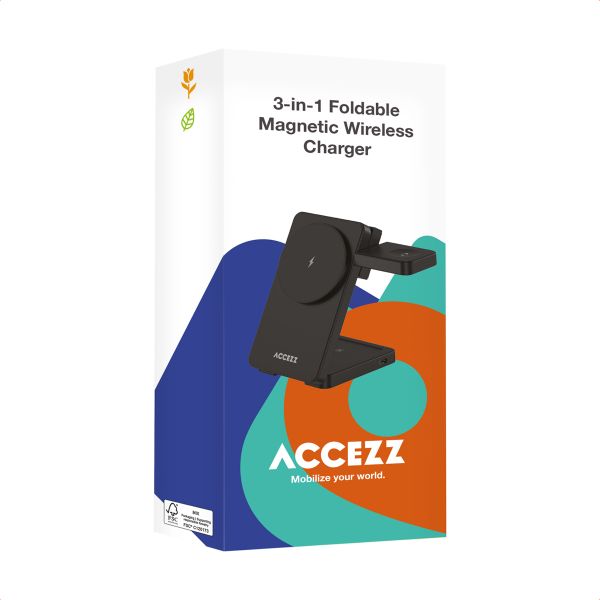 Accezz 3-in-1 Foldable Wireless MagSafe Charger - 20W - Black