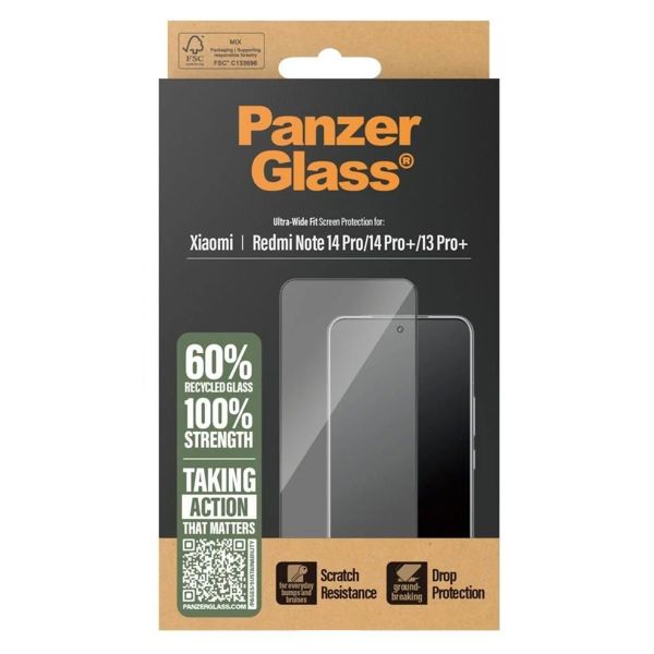 PanzerGlass Ultra-Wide Fit Anti-Bacterial Screenprotector Xiaomi Redmi Note 14 Pro (Plus) (5G) / 13 Pro Plus (5G)